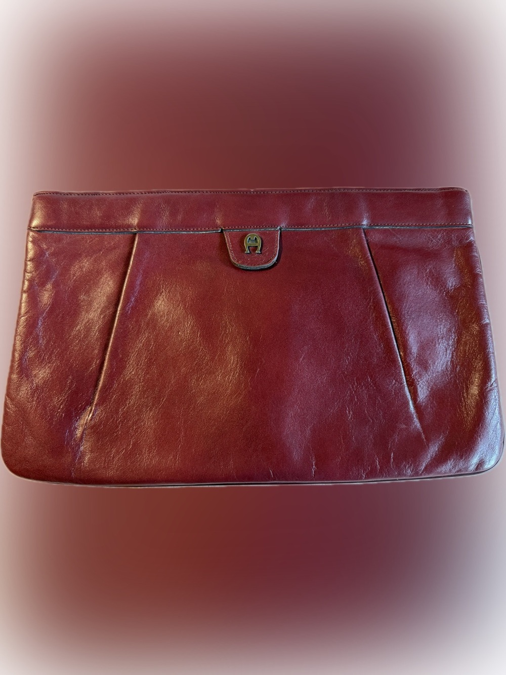 Vintage Etienne Aigner Leather Clutch Burgundy Oxblood Patina Classic